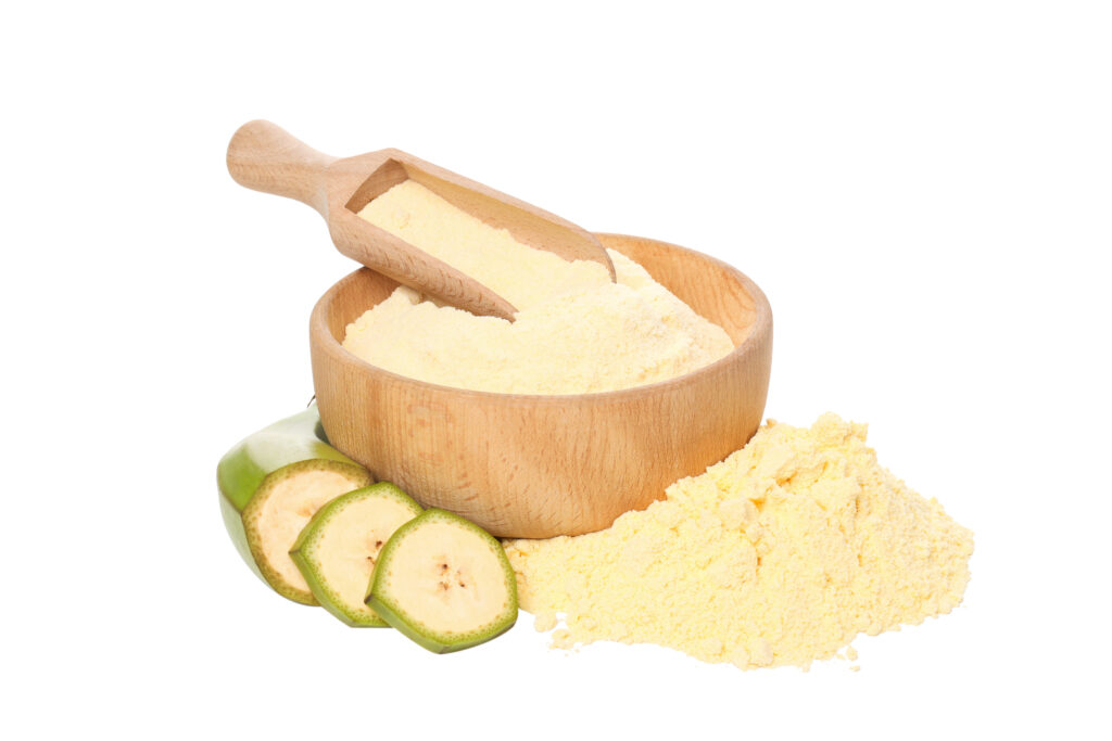 png, banana flour, isolated on white background